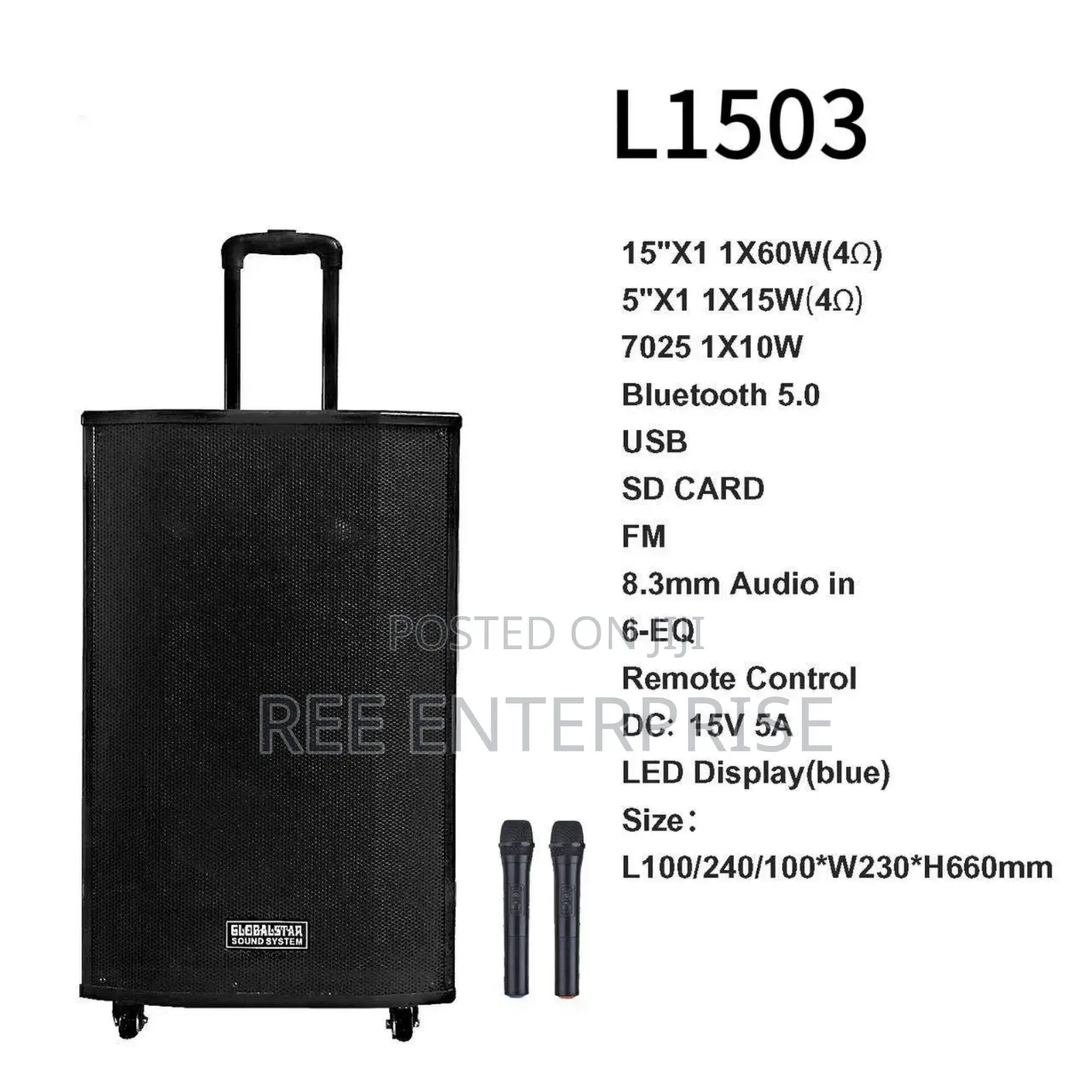 Globalstar Rechargeable Trolly Speaker L1503 15 Inches 2 Microphnoes
