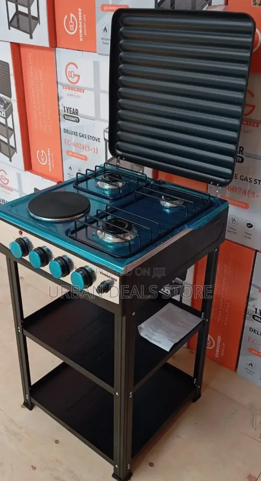 Eurochef 3 Gas +1 Electric Standing Cooker With Shelves