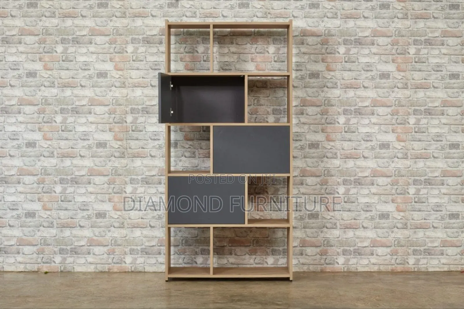 5 Tier Display Shelf–Modern Bookcase With 3 Push to Open Cabinets