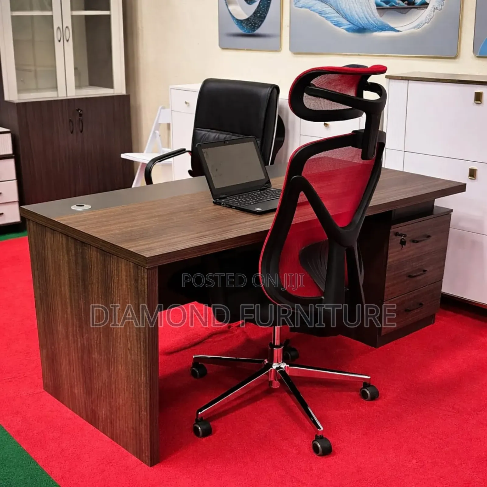 1.6m Executive Office Desk With Side Cabinet Cable Port .