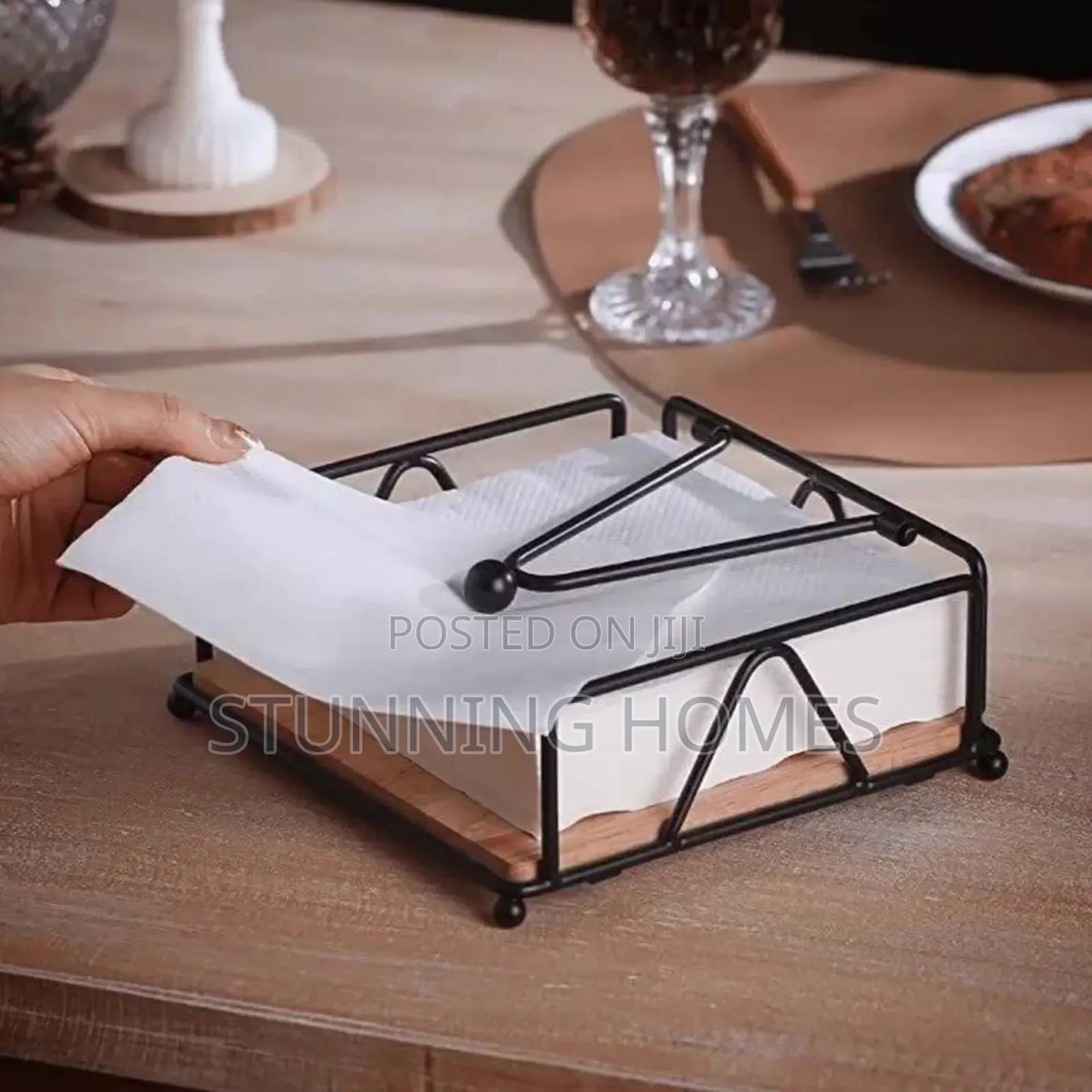 Metallic Serviettes Holder With a Wooden Base