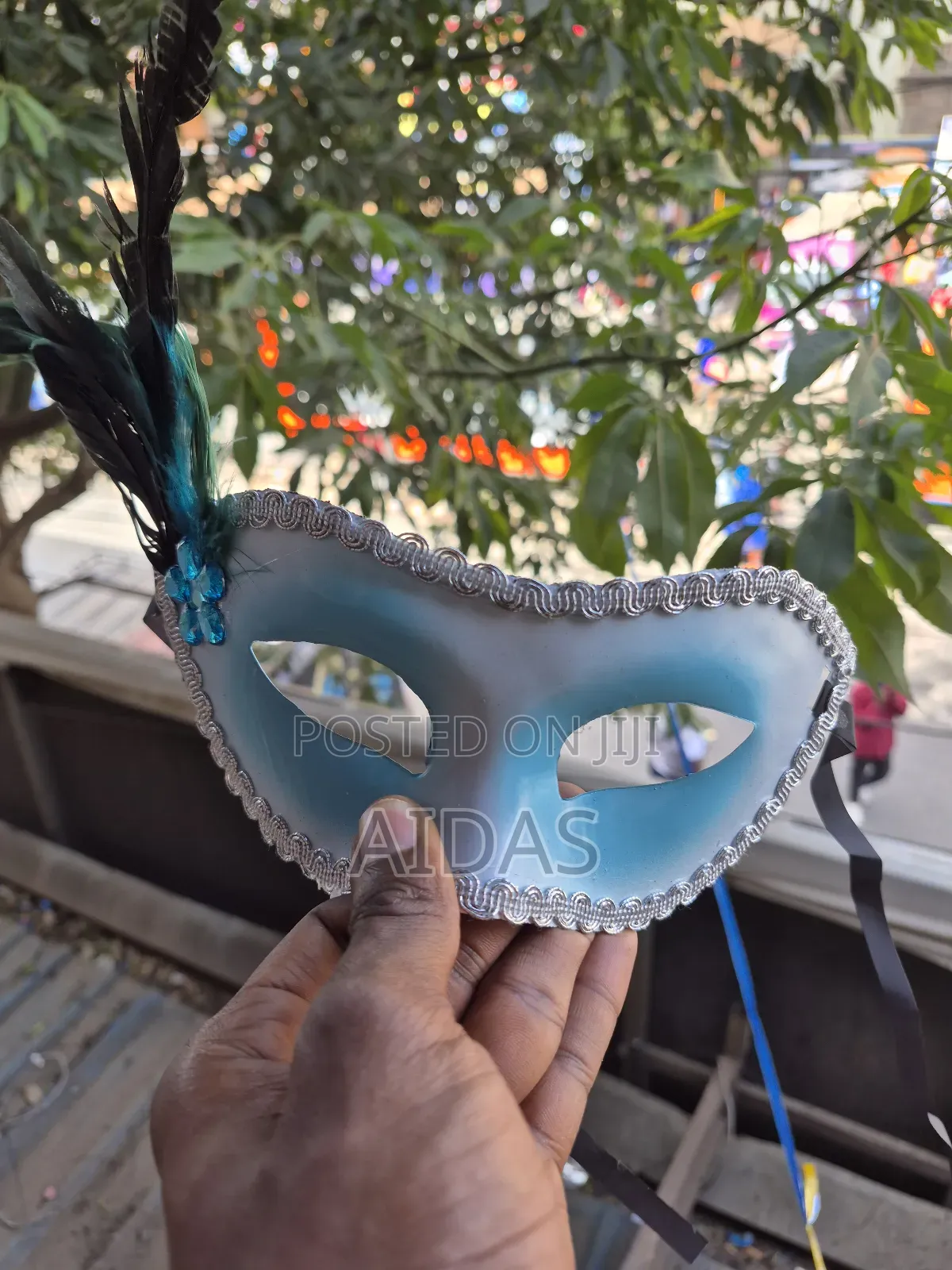 Elegant Blue Silver Masquerade Mask With Feathers – Party Mask