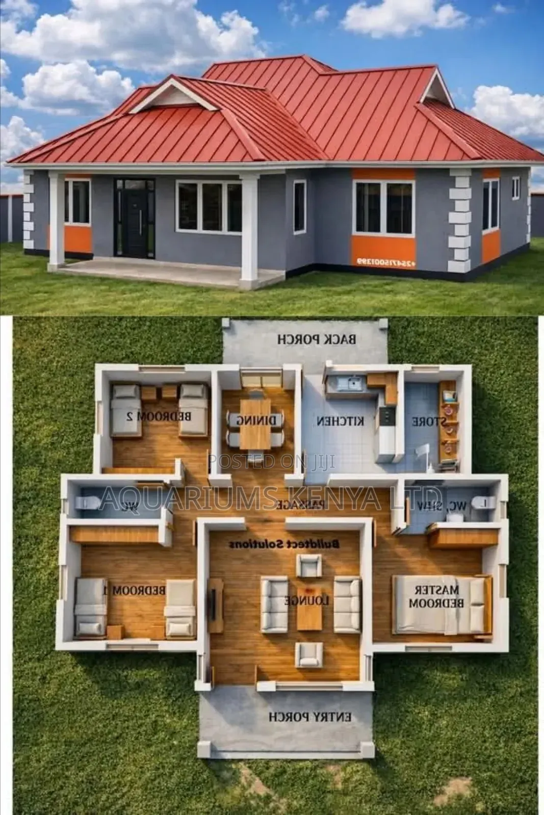 3 Bedroom Bungalow Design, Approval Construction Contractor in Kenya