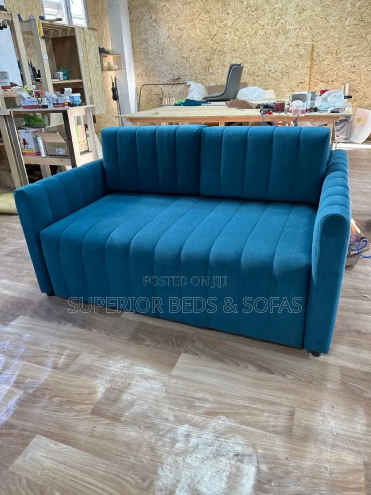 Blue Channel Tufted Two Seater Sofa-Free Delivery