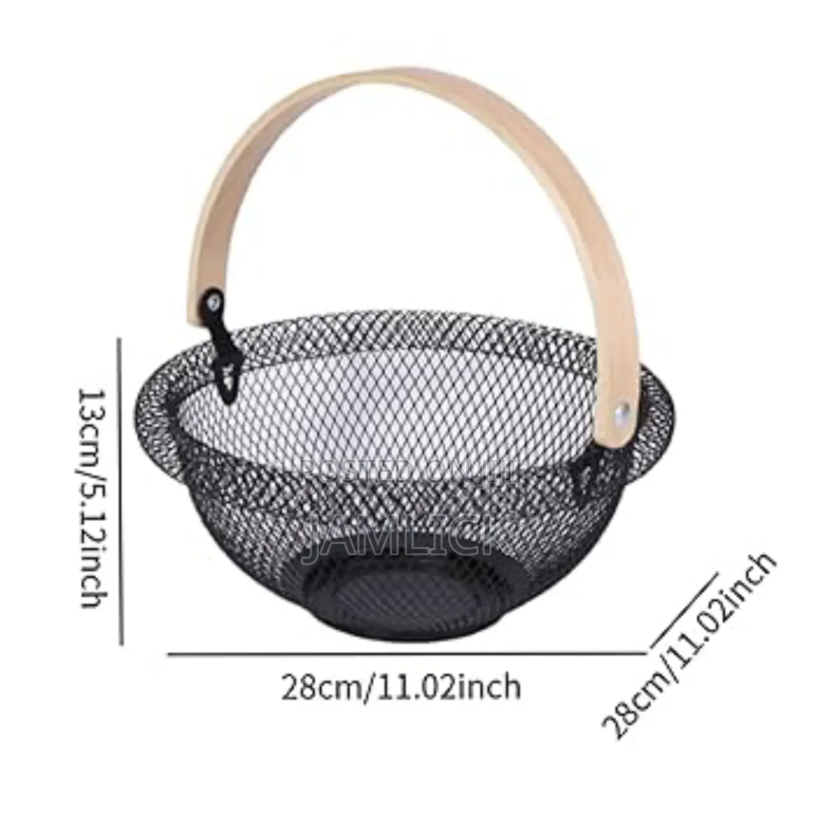 29cm Brim Rounded Mesh Fruit Basket With Bamboo Handle - Pm