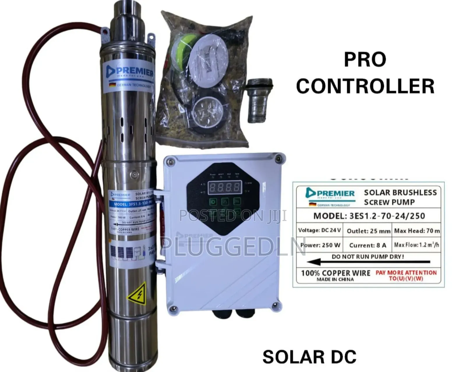 Premier Solar Dc Submersible Pump Kit (Model: 3es1.2-70-24/250)