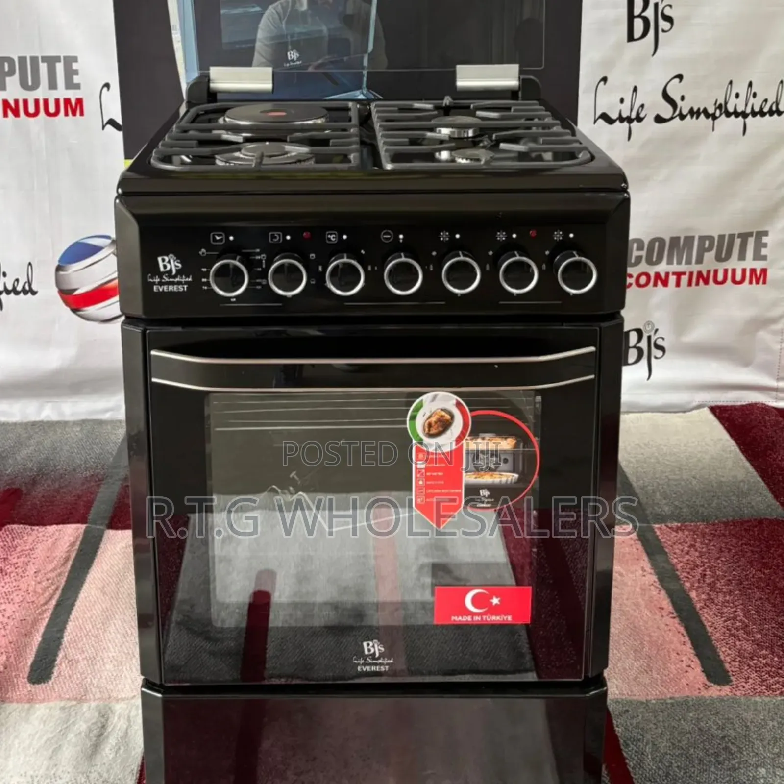 Everest Black 60×60 Premium Gas Cooker – 3+1 Burners