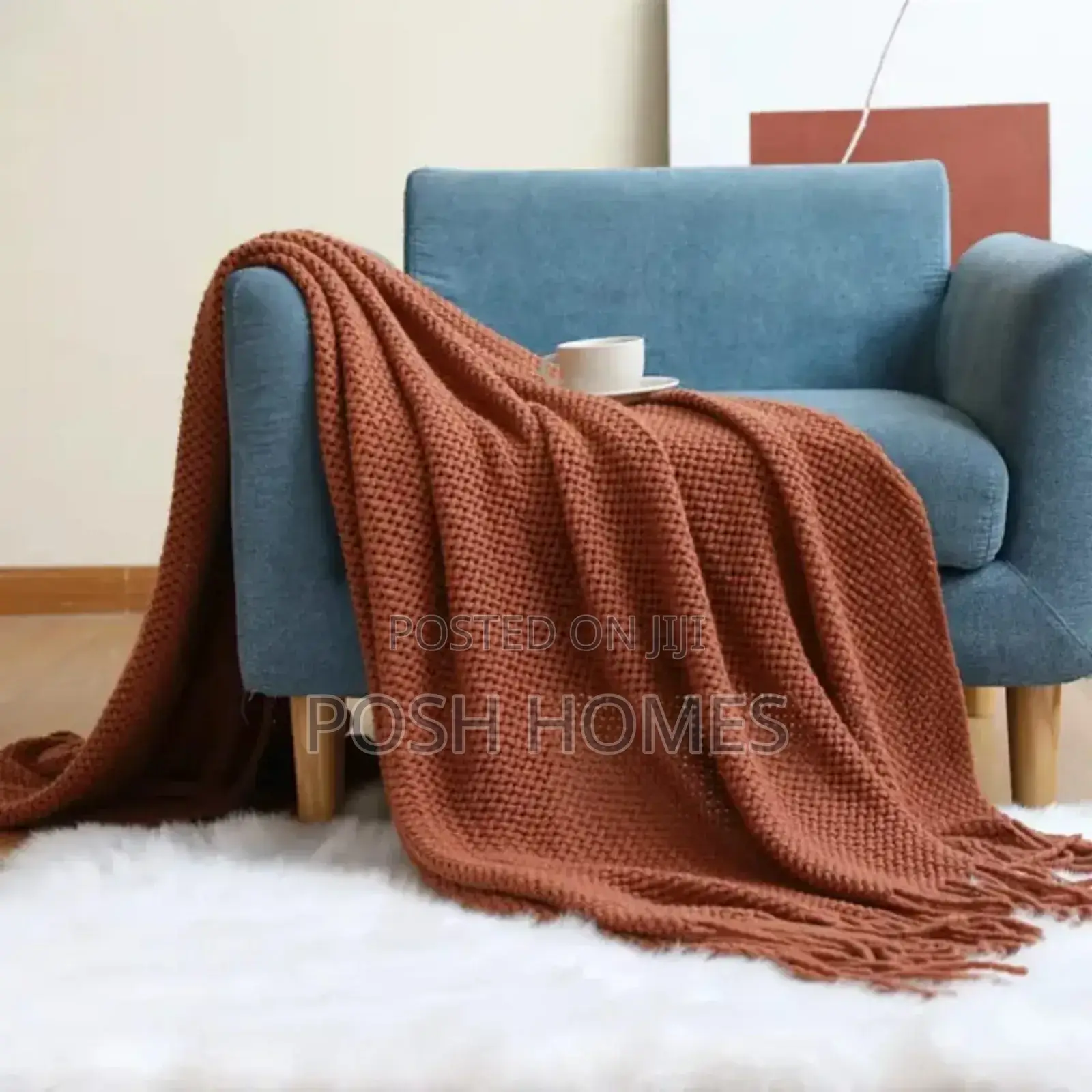 Knitted Burned Orange Throw Blankets