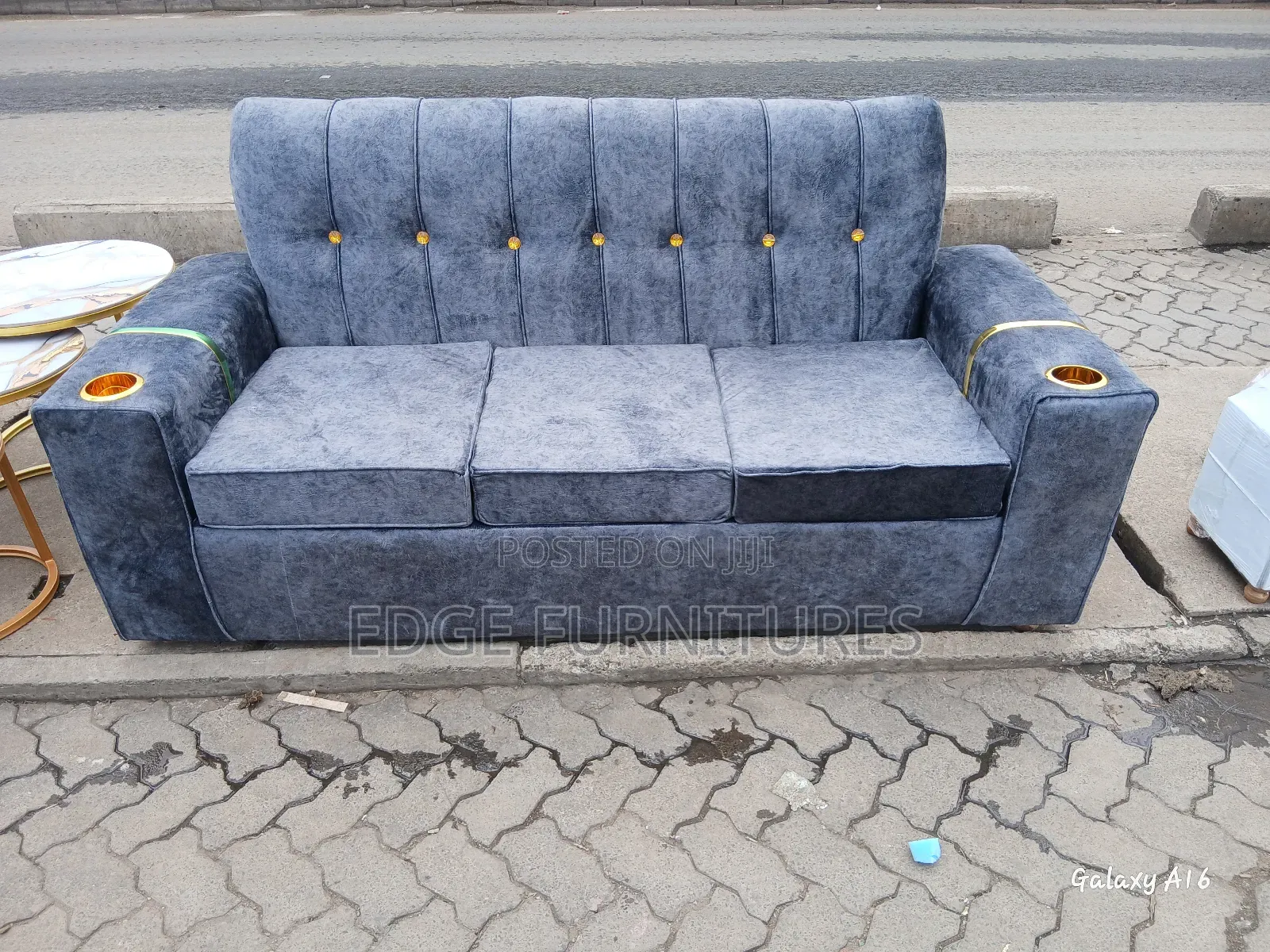 Cupped Velvet Three Seater Sofa for Sale