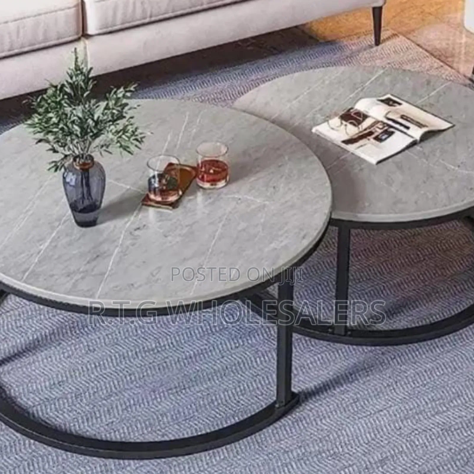 Pure Marble Nesting Tables With Black Stand