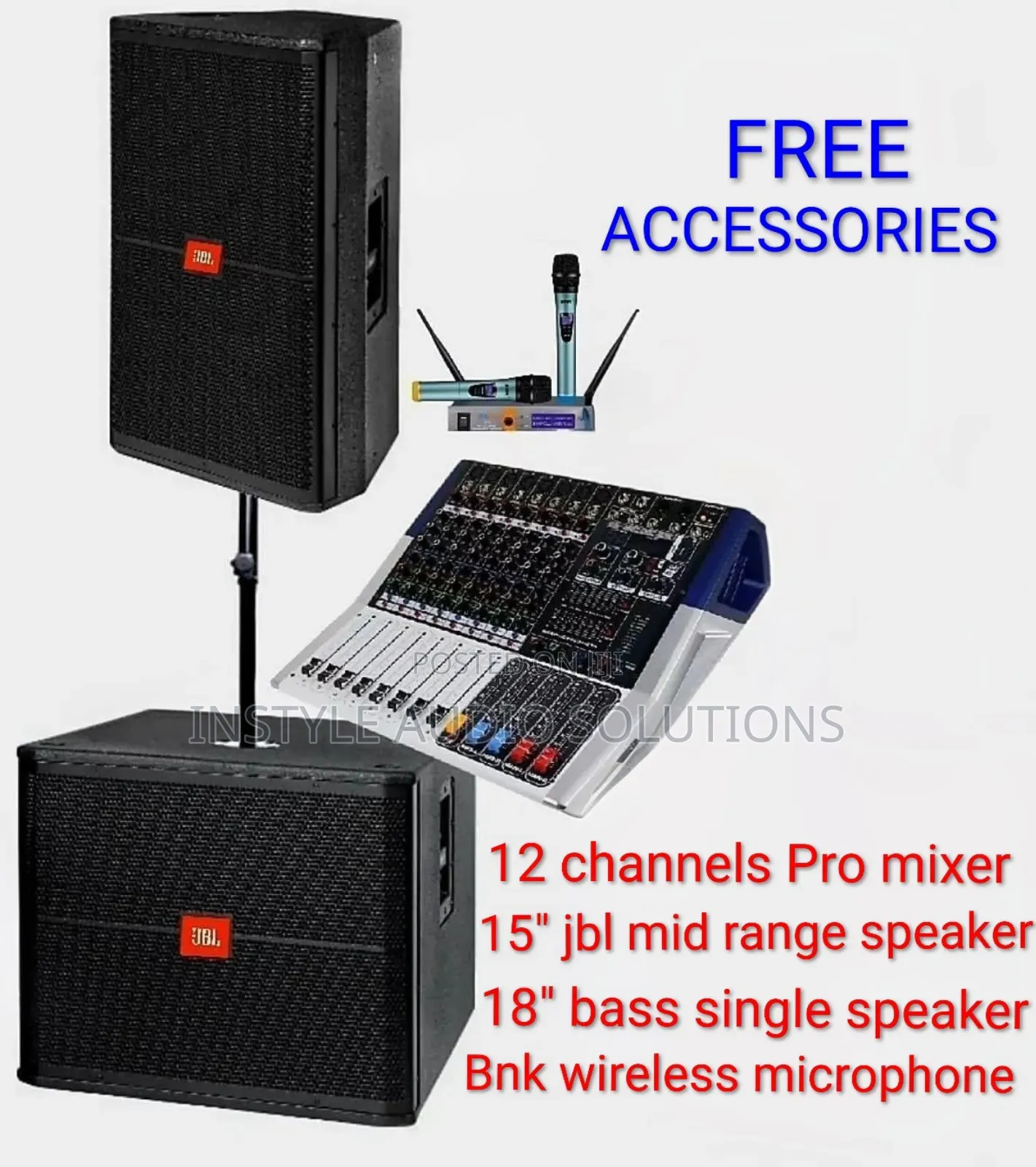 12 Channels Pro Powered Sound System Complete 18" JBL Bass Speaker Kit