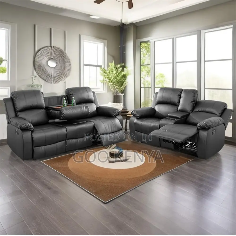 Home Sofa; Premium Comfort 5 Seat Leather Recliner Sofa Set For Family