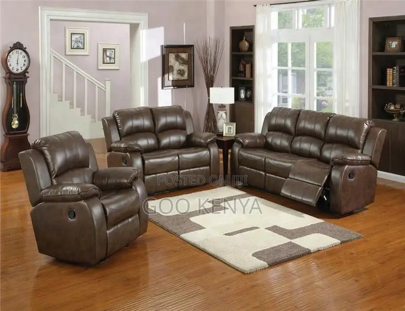 Home Sofa; Premium Comfort 5 Seat Leather Recliner Sofa Set For Family