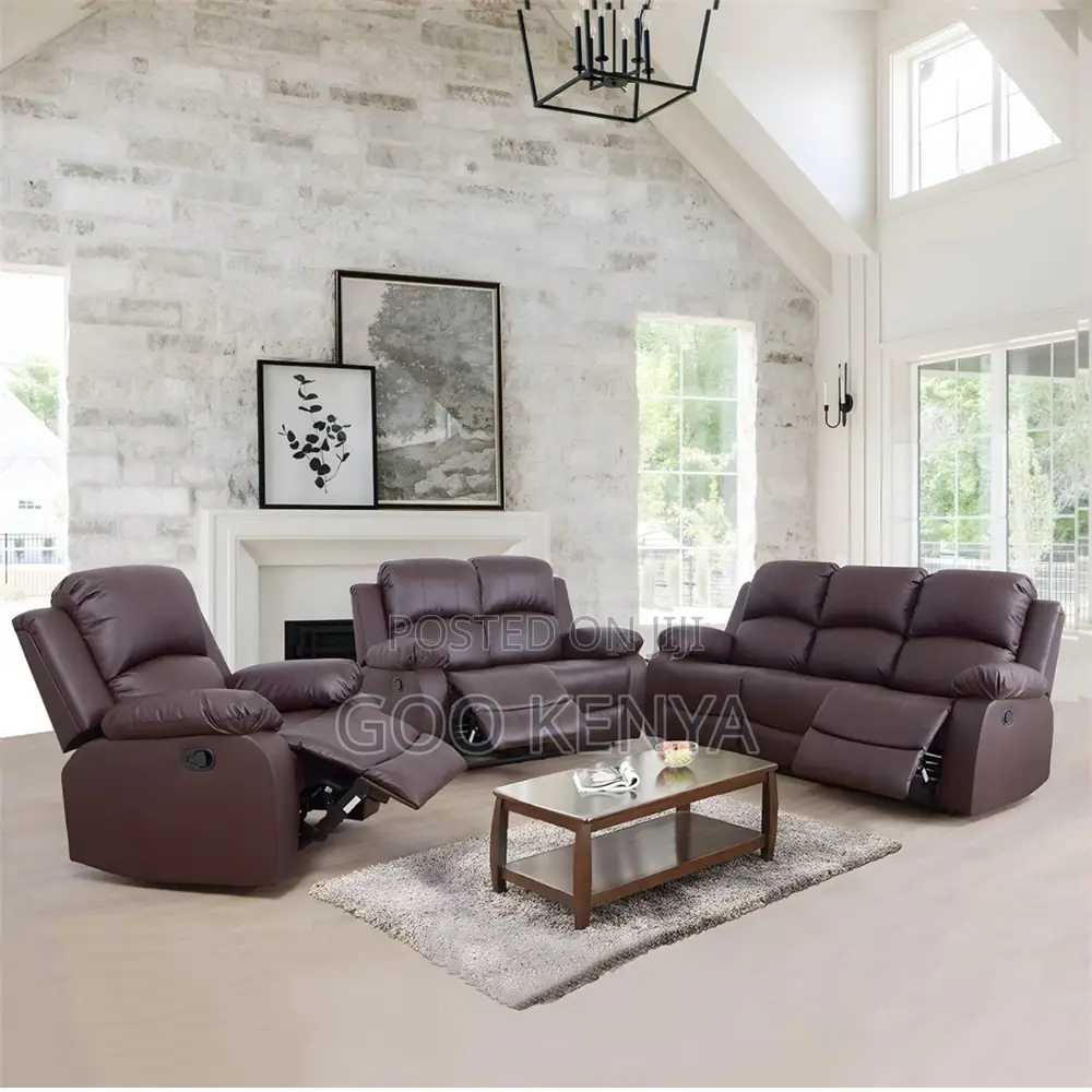 Home Sofa; Premium Comfort 5 Seat Leather Recliner Sofa Set For Family