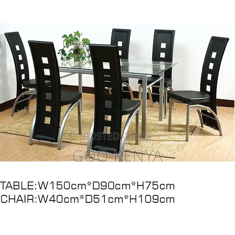 Home Dining Set; 6 Seater Clear Glass Dining Table Set With Chairs