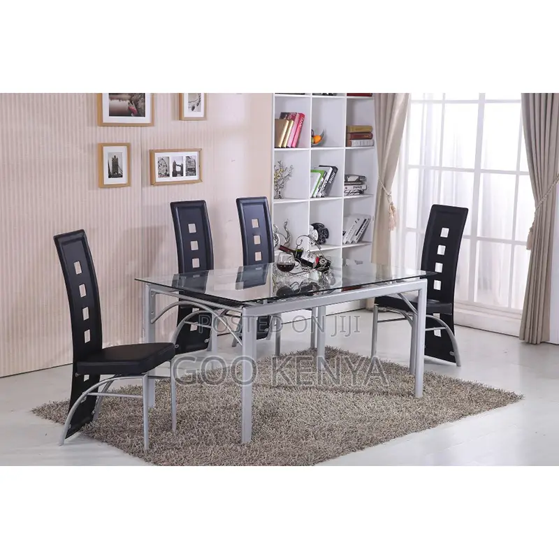 Home Dining Set; 6 Seater Clear Glass Dining Table Set With Chairs