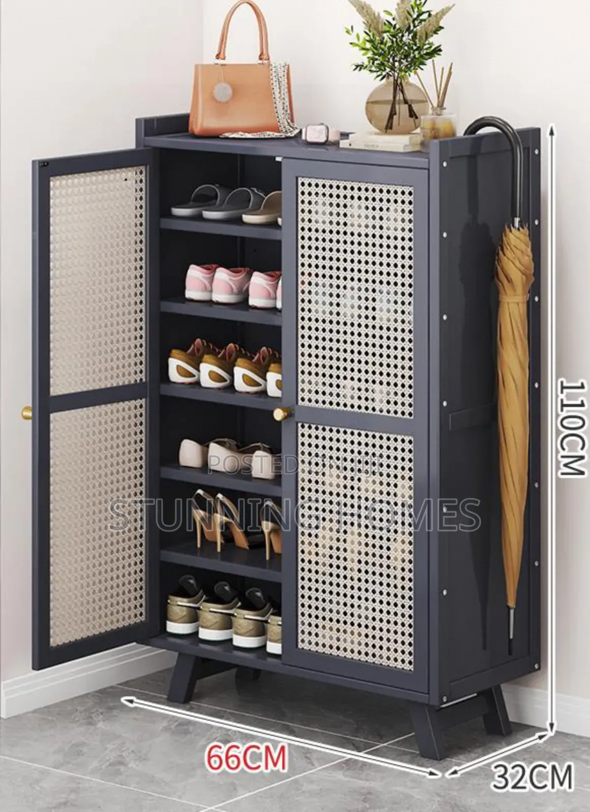 Wooden Rattan Shoe Rack