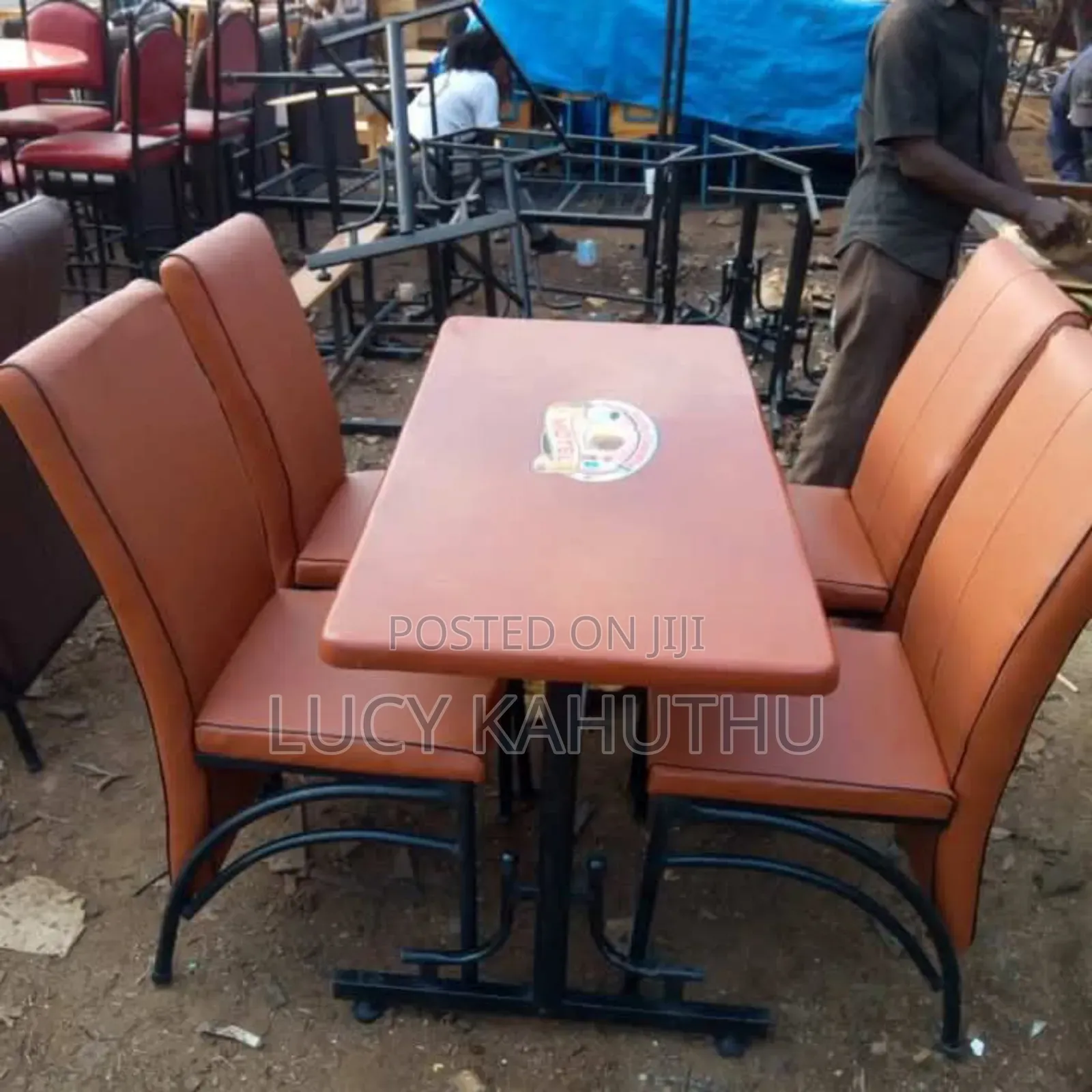 Restaurant Set of Brown Executive Chairs and Marble Top