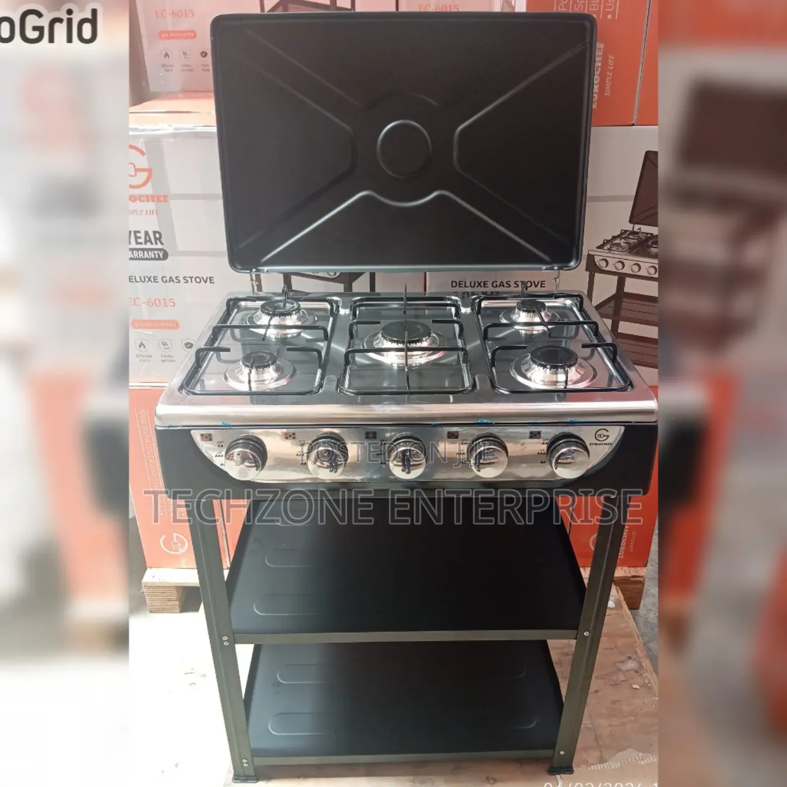 Eurochef 5 Burner Standing Cooker With Shelves Silver 