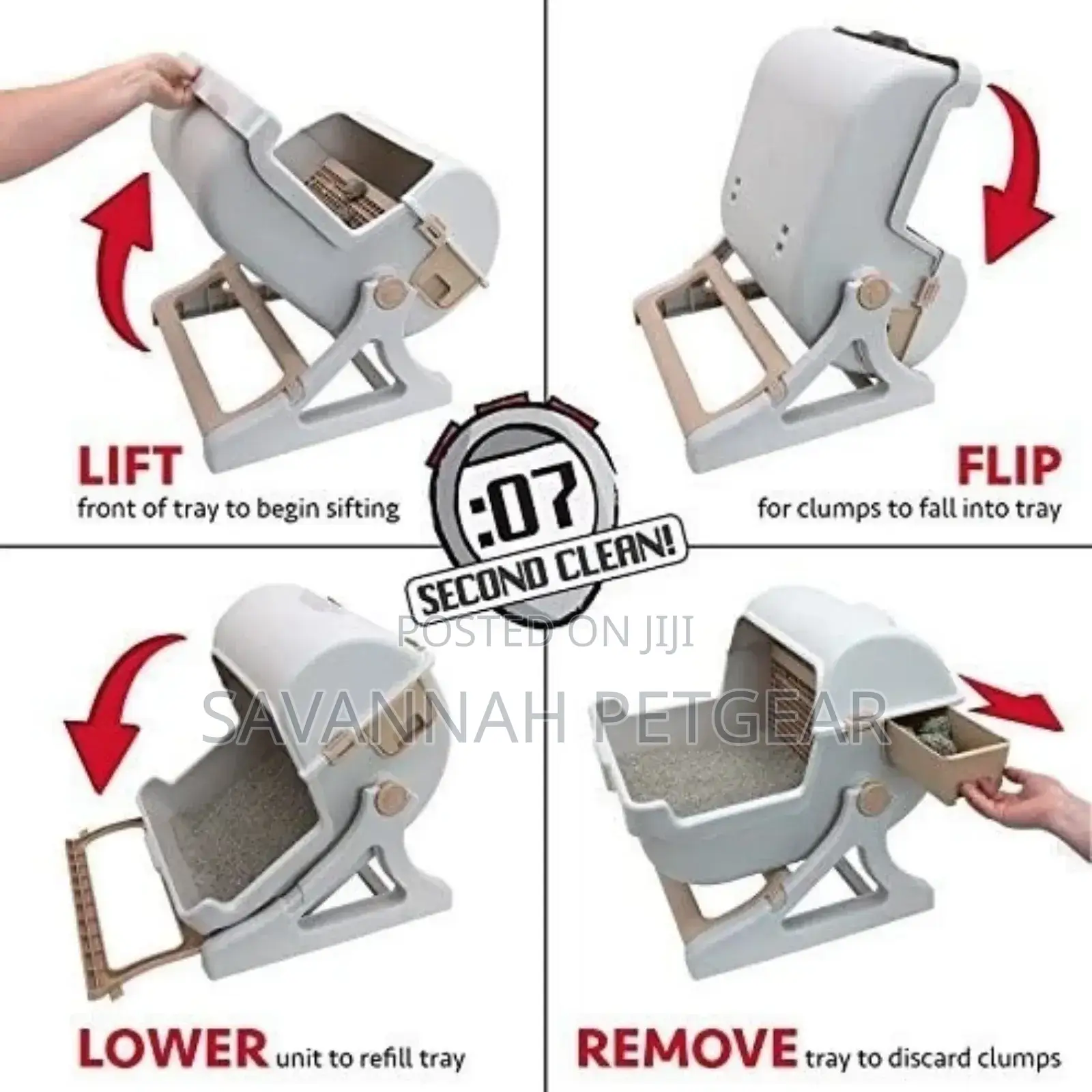 Semi-Automatic Tipping Cat Litter Box for Cat Litter (Beige Colour)