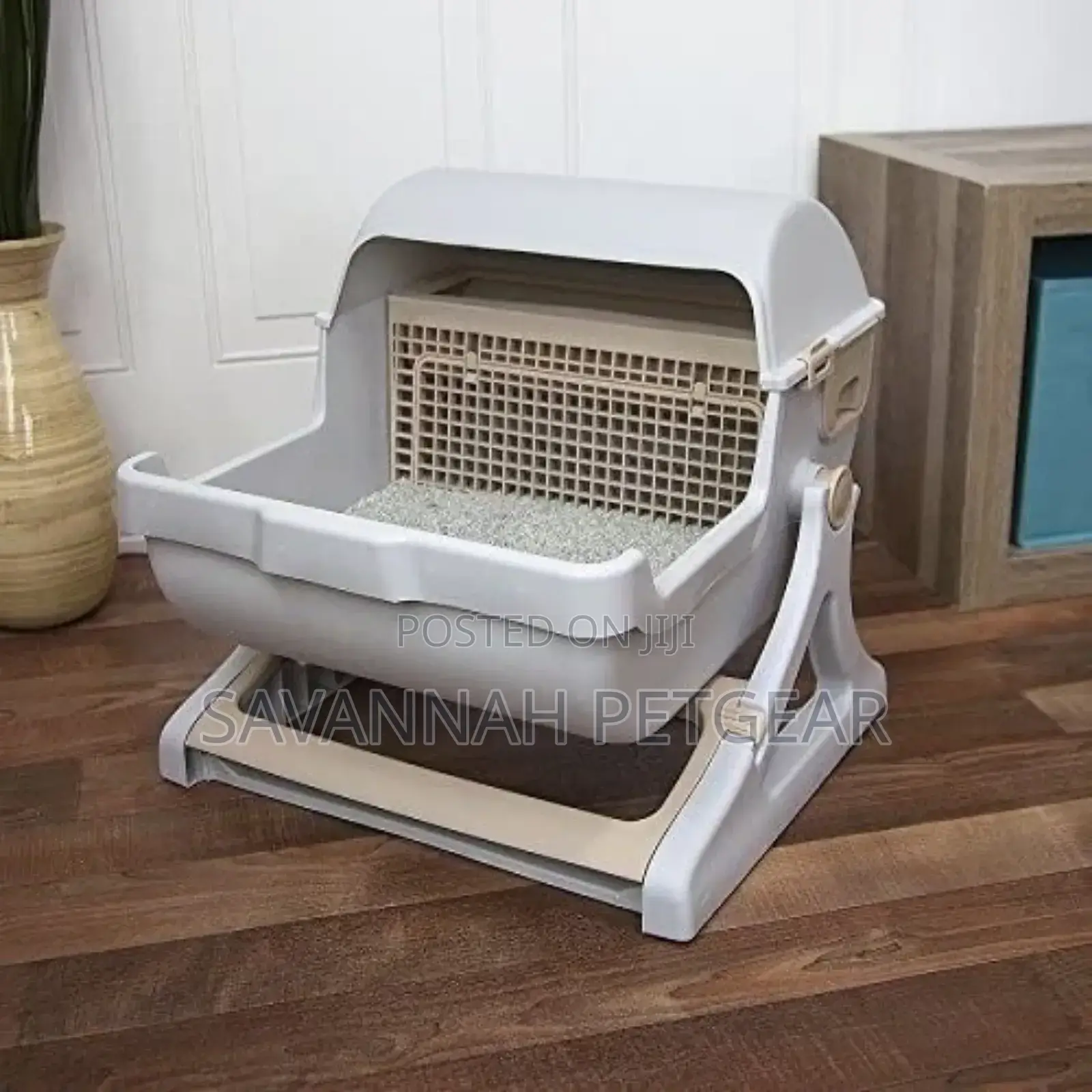 Semi-Automatic Tipping Cat Litter Box for Cat Litter (Beige Colour)