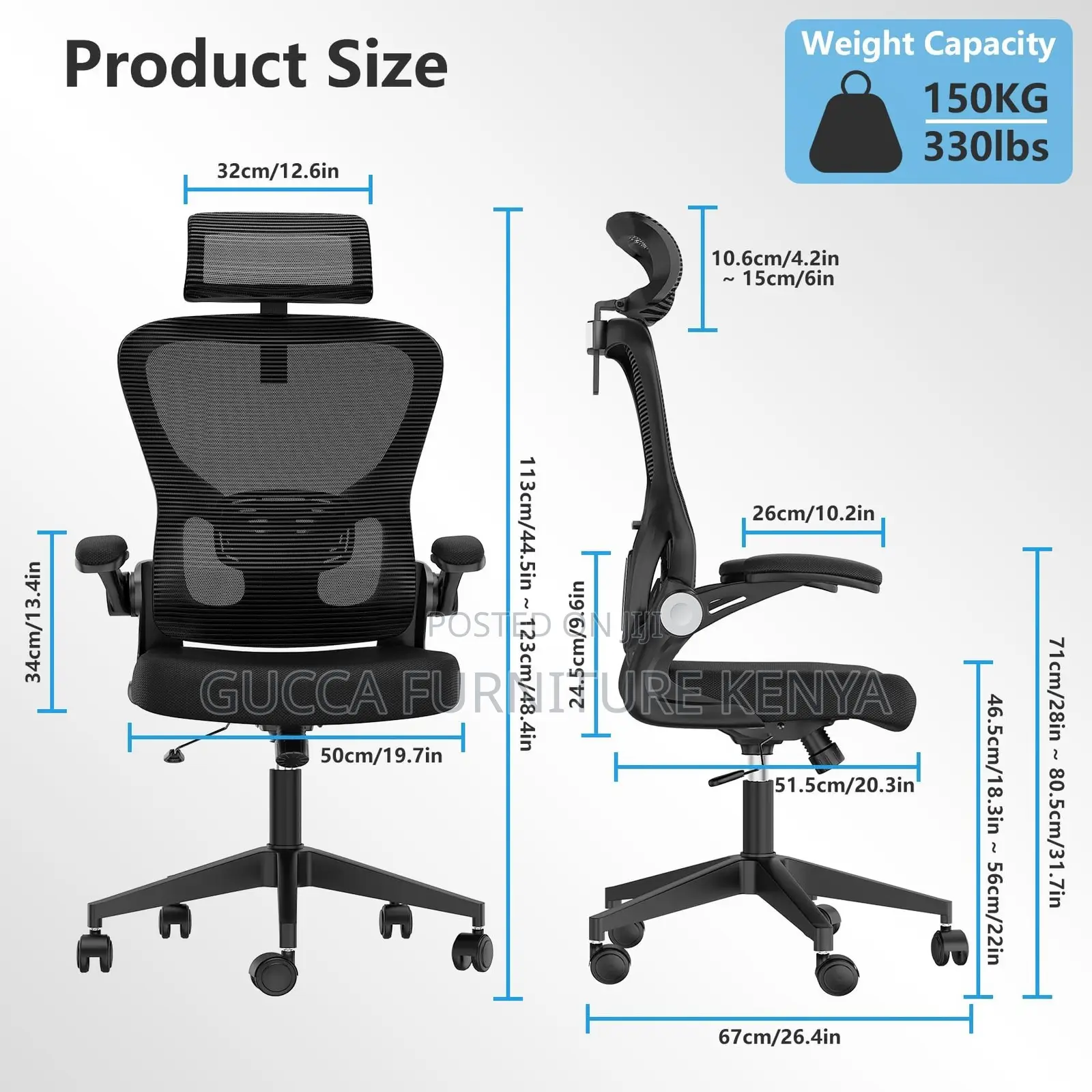 Ergonomic Mesh Office Seat With Flip Arms
