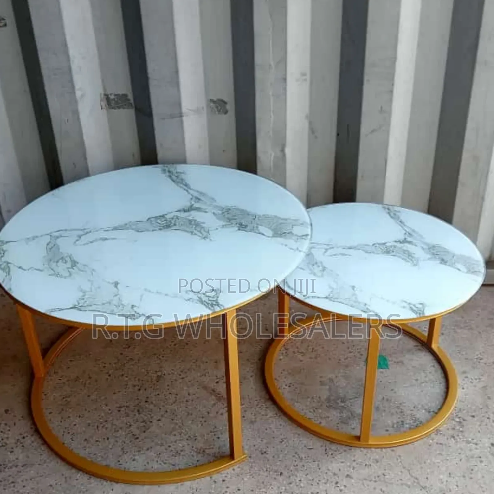 Modern Glass‐Effect White Marble Nesting Coffee Table Set