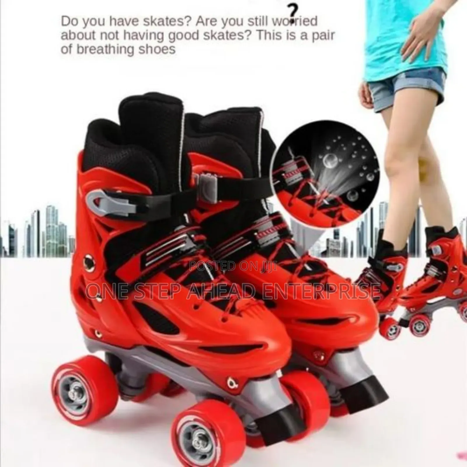 Red Rubber Wheels Quad Skates 4 Wheeler