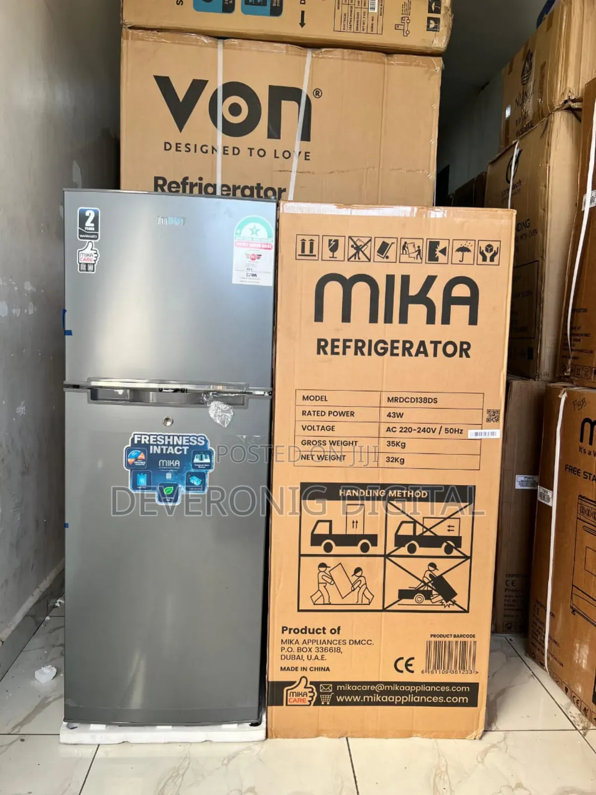 *Mika 138 Litres Double Door Refrigerator
