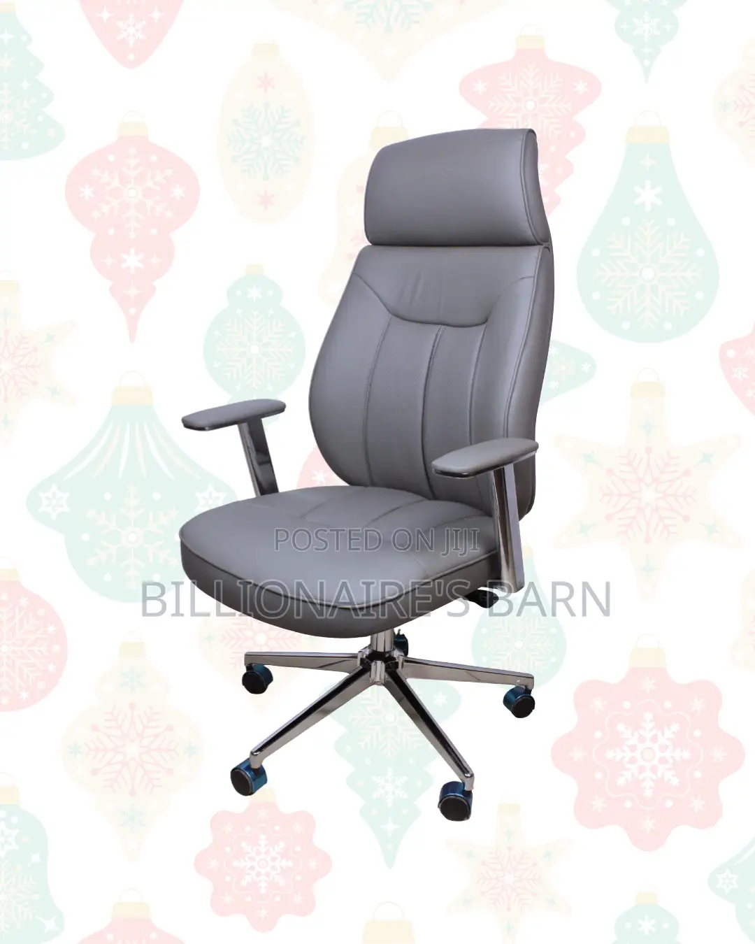 Grey Executive Leather Office Chair Chrome Base Seating Solution
