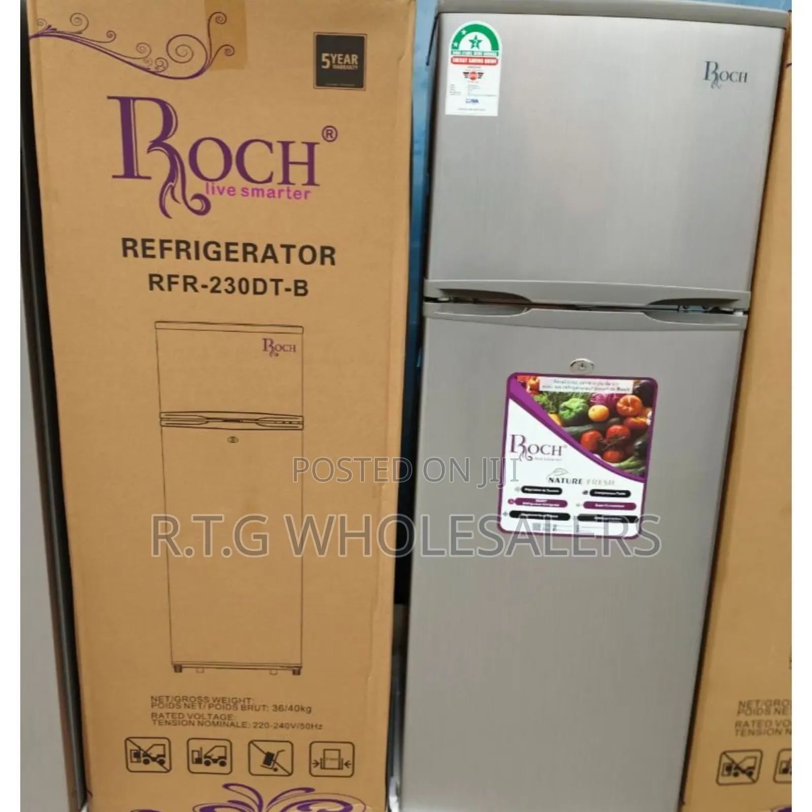 Roch 181l 2‐Door Fridge Rfr‐230‐Dt‐B | Energy‐Saving Design