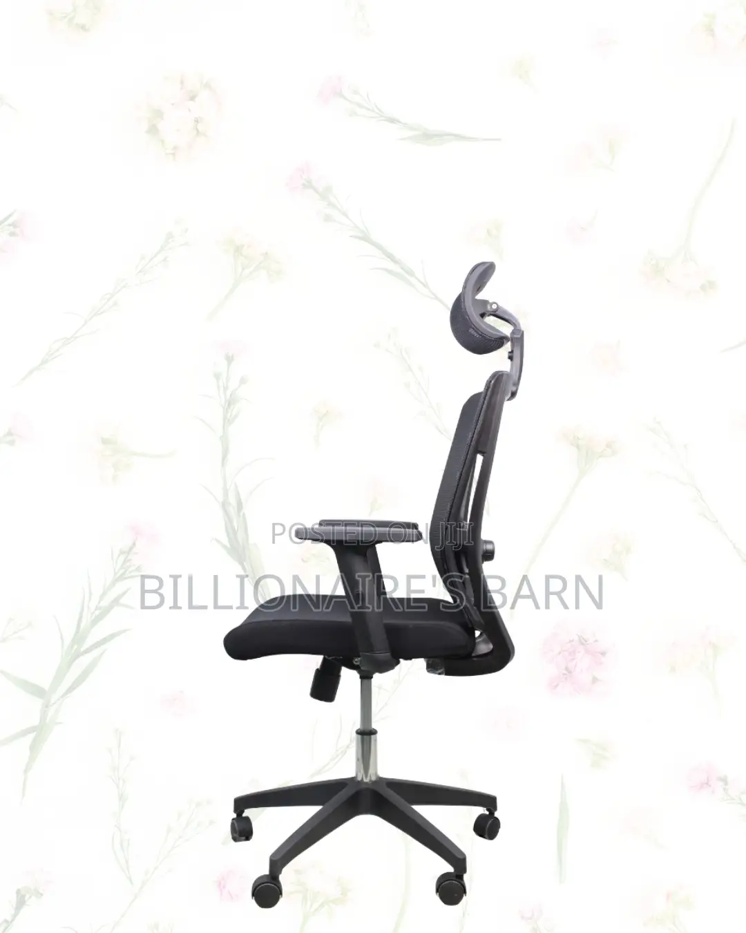 Black Mesh Office Chair Ergonomic Headrest With Nylon Base Adjustable