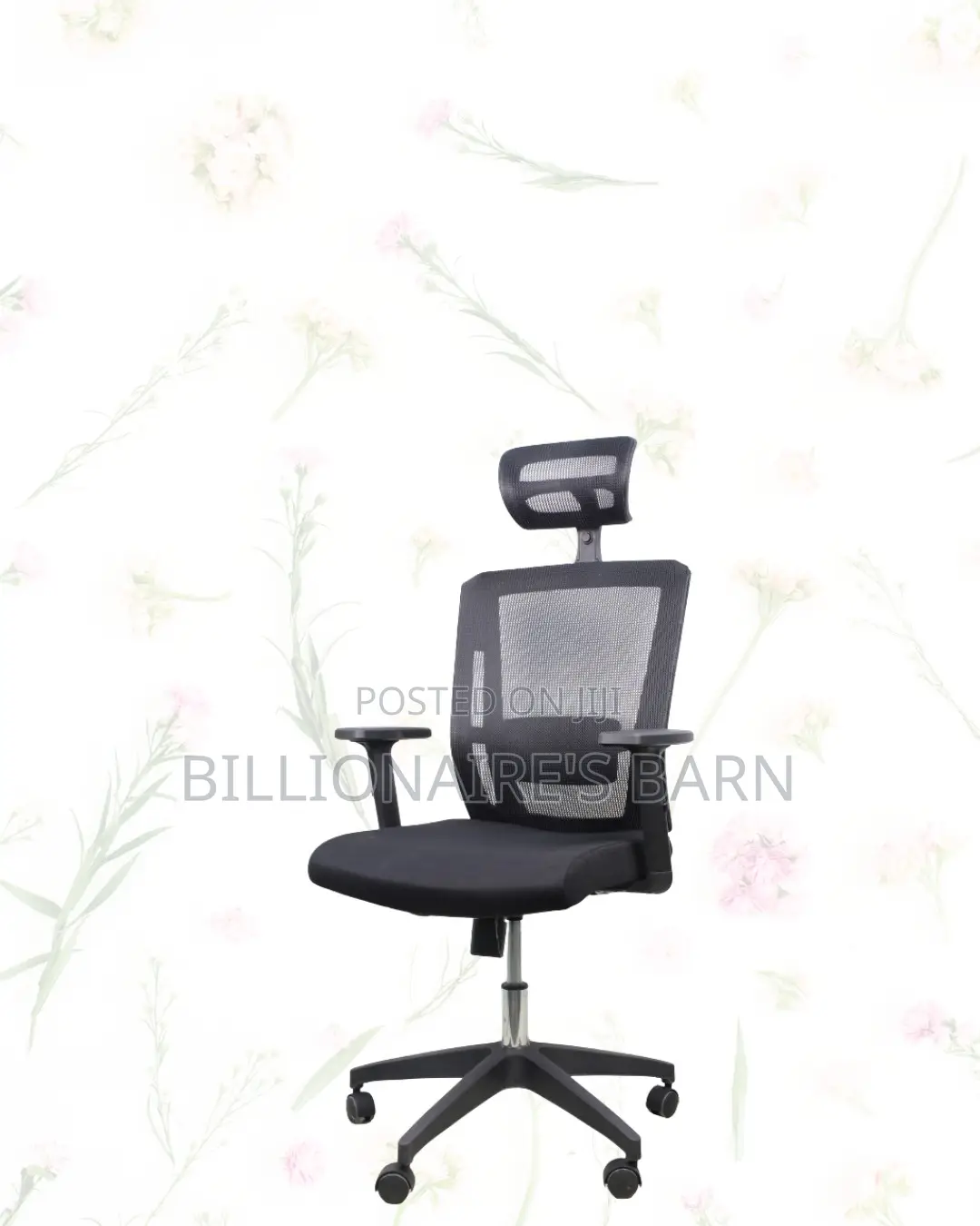 Black Mesh Office Chair Ergonomic Headrest With Nylon Base Adjustable