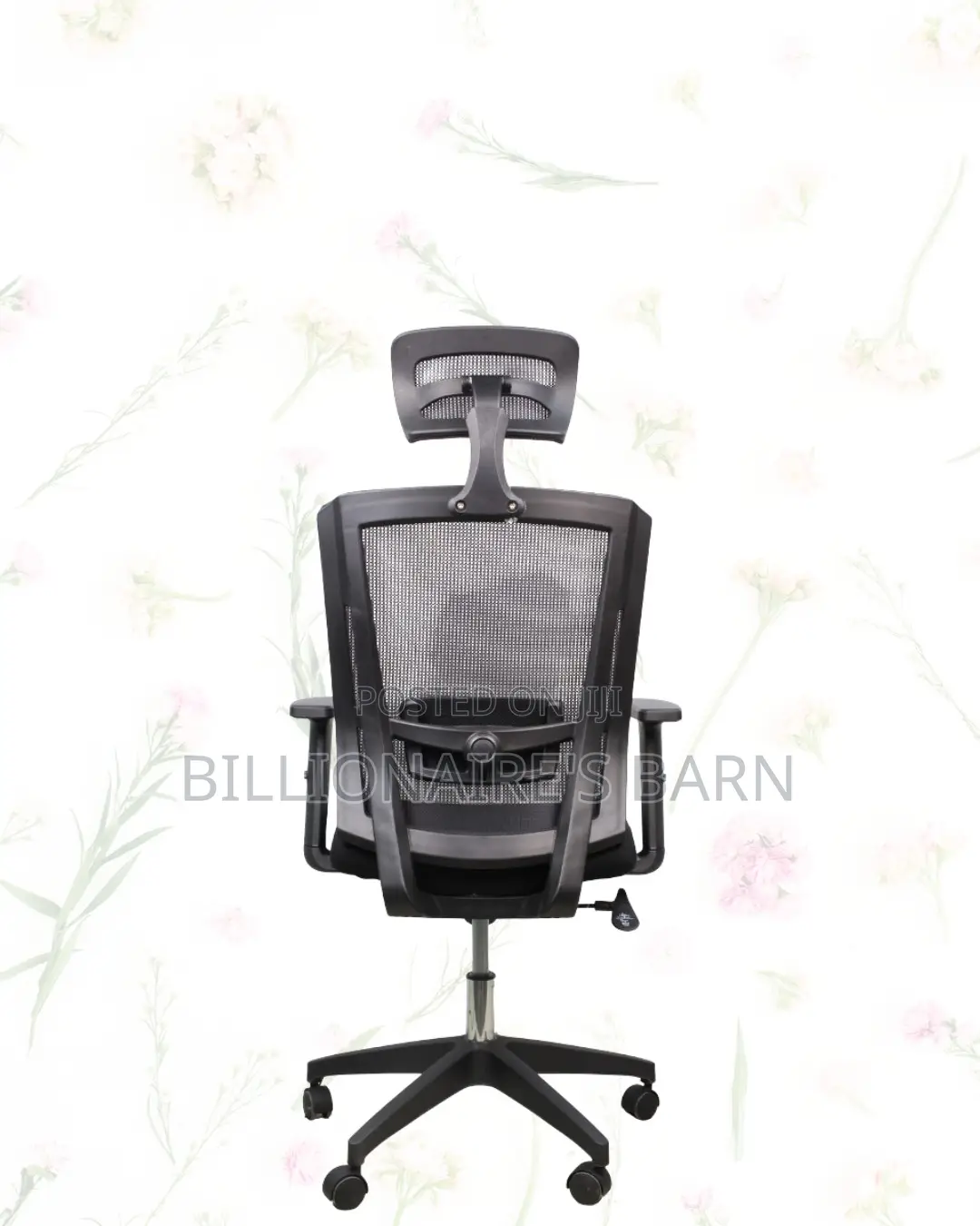 Black Mesh Office Chair Ergonomic Headrest With Nylon Base Adjustable