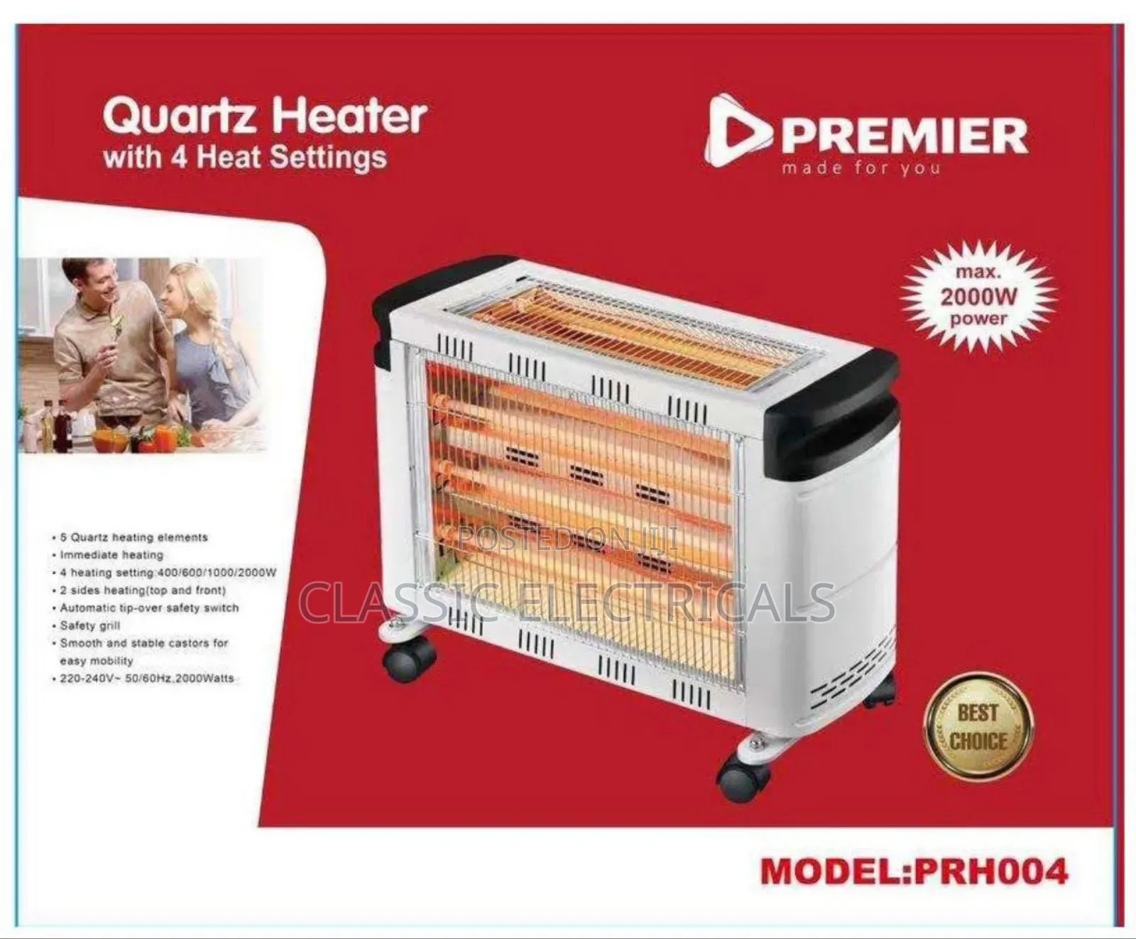 Premier Quartz Heater – 4 Heat Settings (2000w)