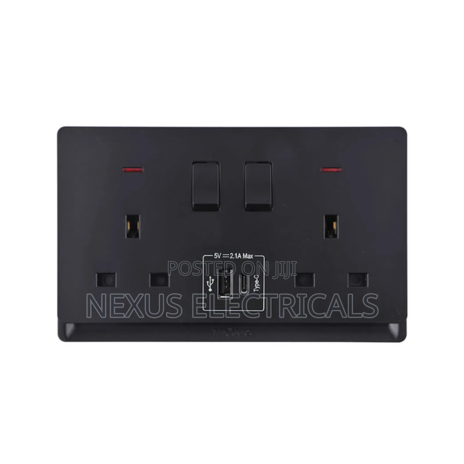 Double Socket With Usb-a Type-C – Black Finish