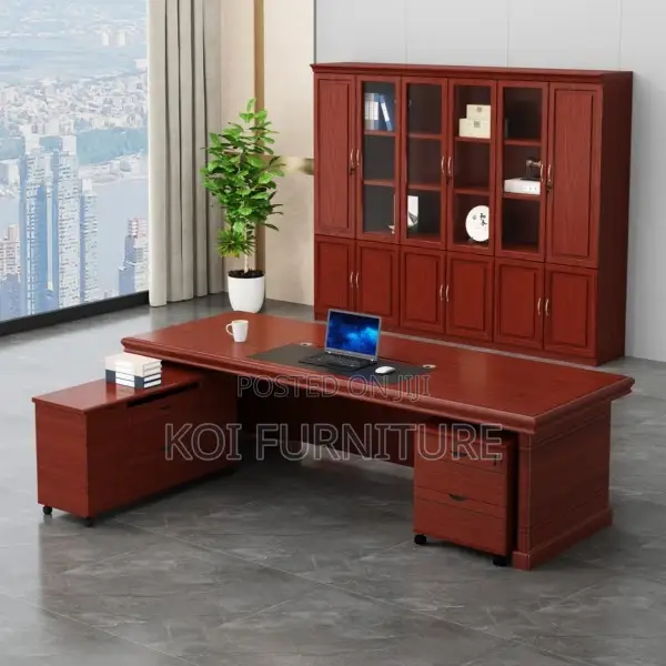 Office Desk; 160cm Mahogany Office Desk With Side Drawers