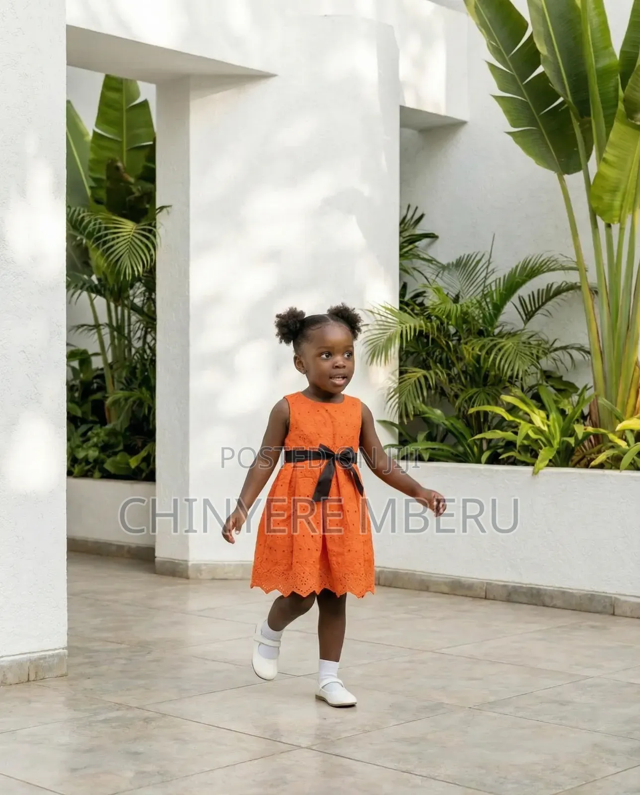 Orange Cotton Lace Girls Dress