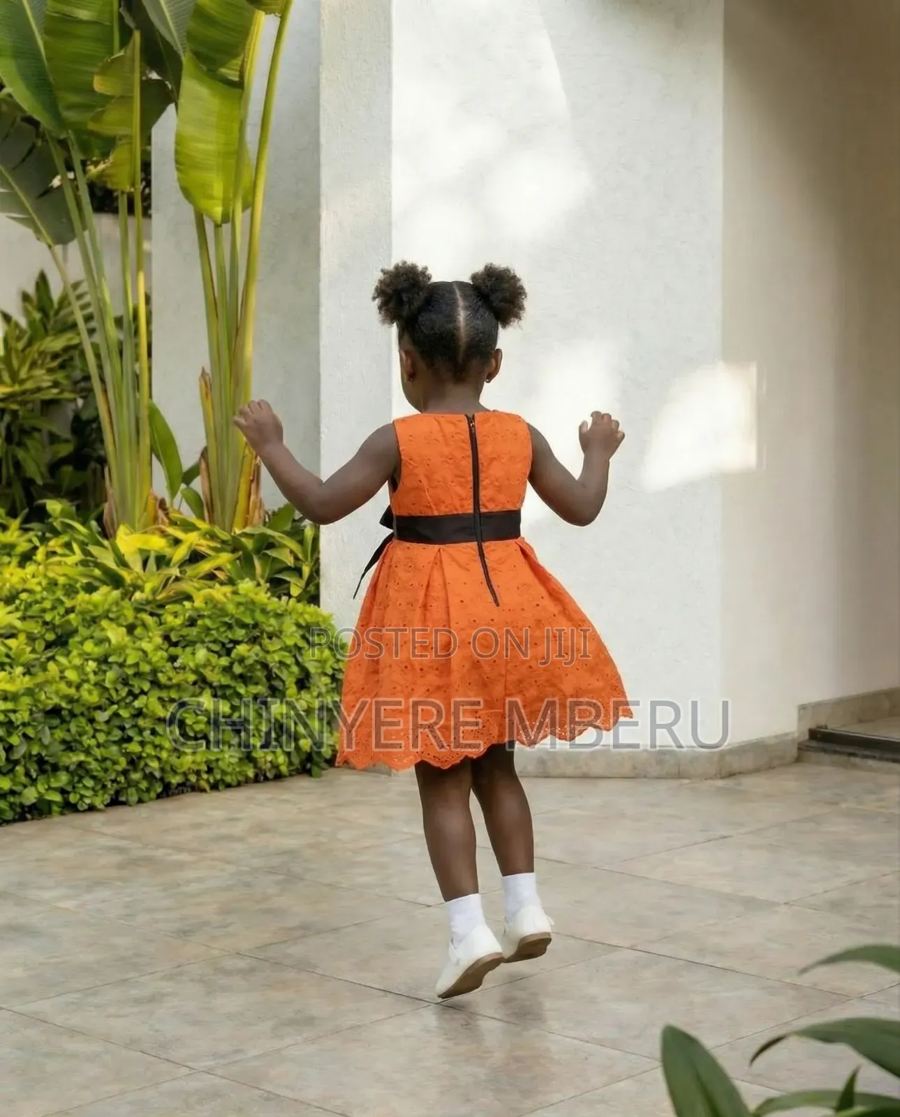Orange Cotton Lace Girls Dress