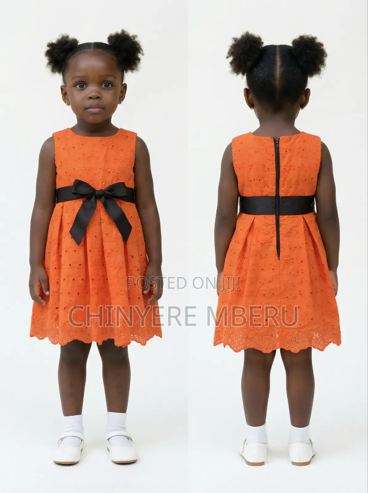 Orange Cotton Lace Girls Dress