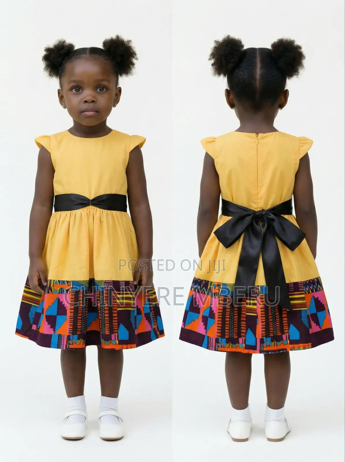 Yellow Girls Front Pleat Dress