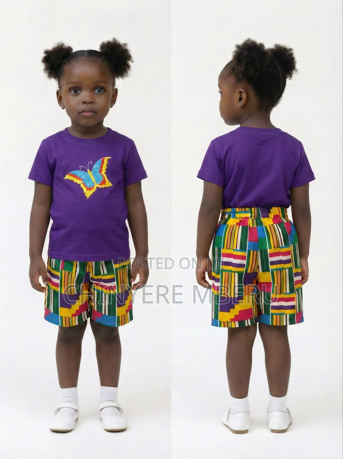Butterfly Embroidered Girl's Shorts Set