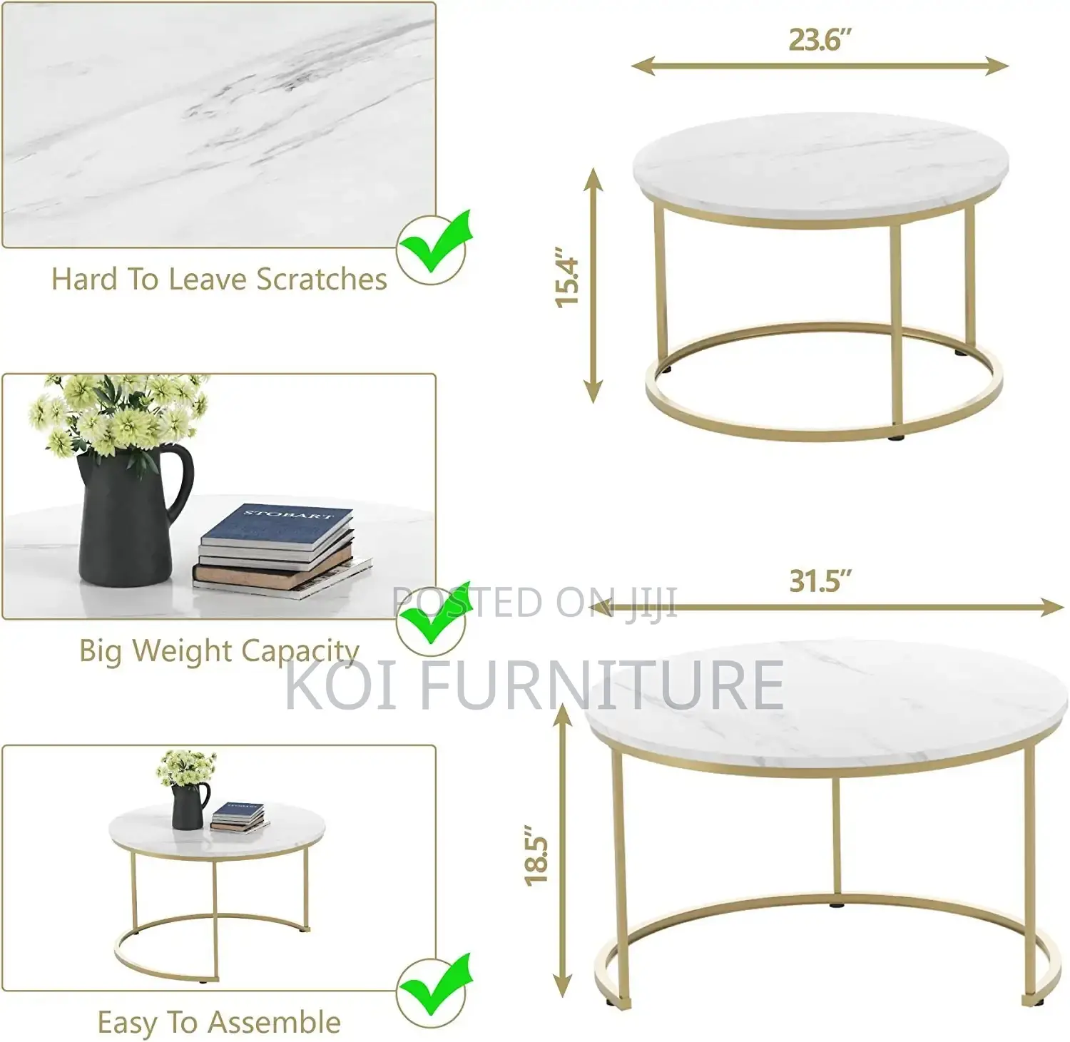 Coffee Table; Study Pair Marble Coffee Table