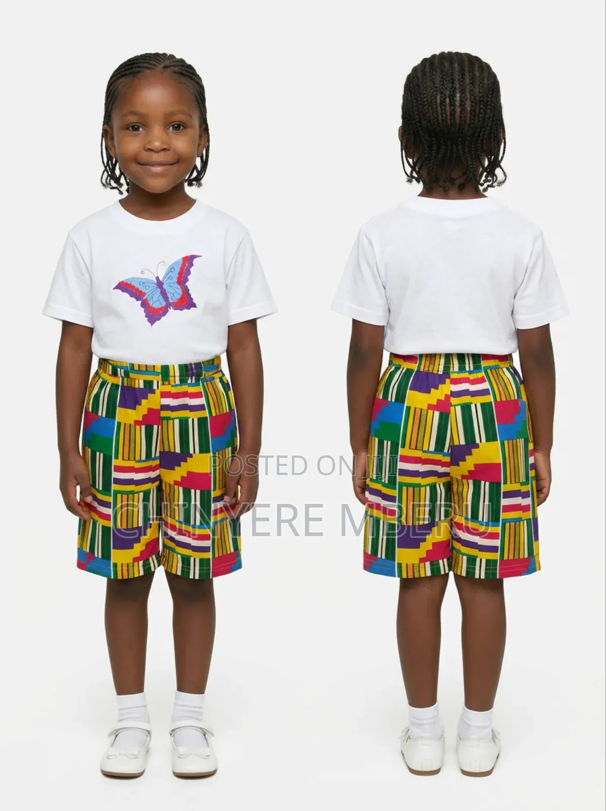 Butterfly Embroidered Girl's Shirt Shorts Set