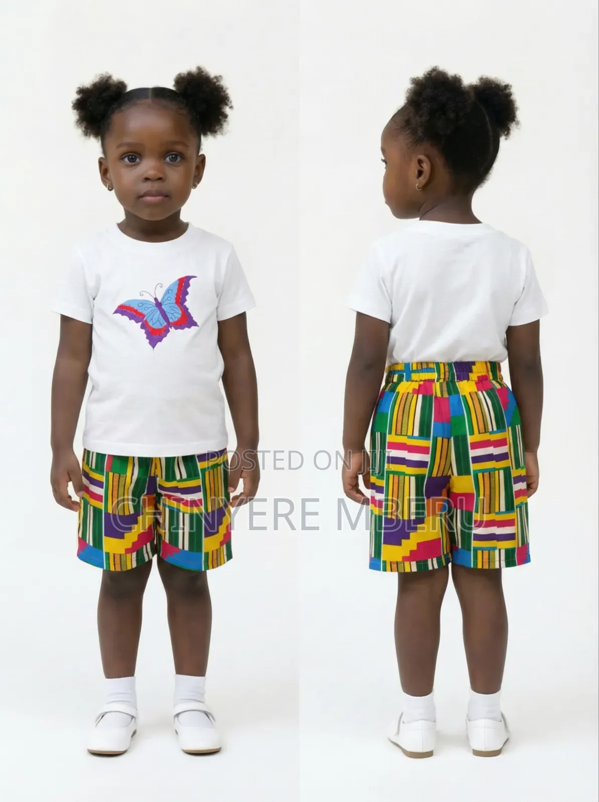 Butterfly Embroidered Girl's Shirt Shorts Set