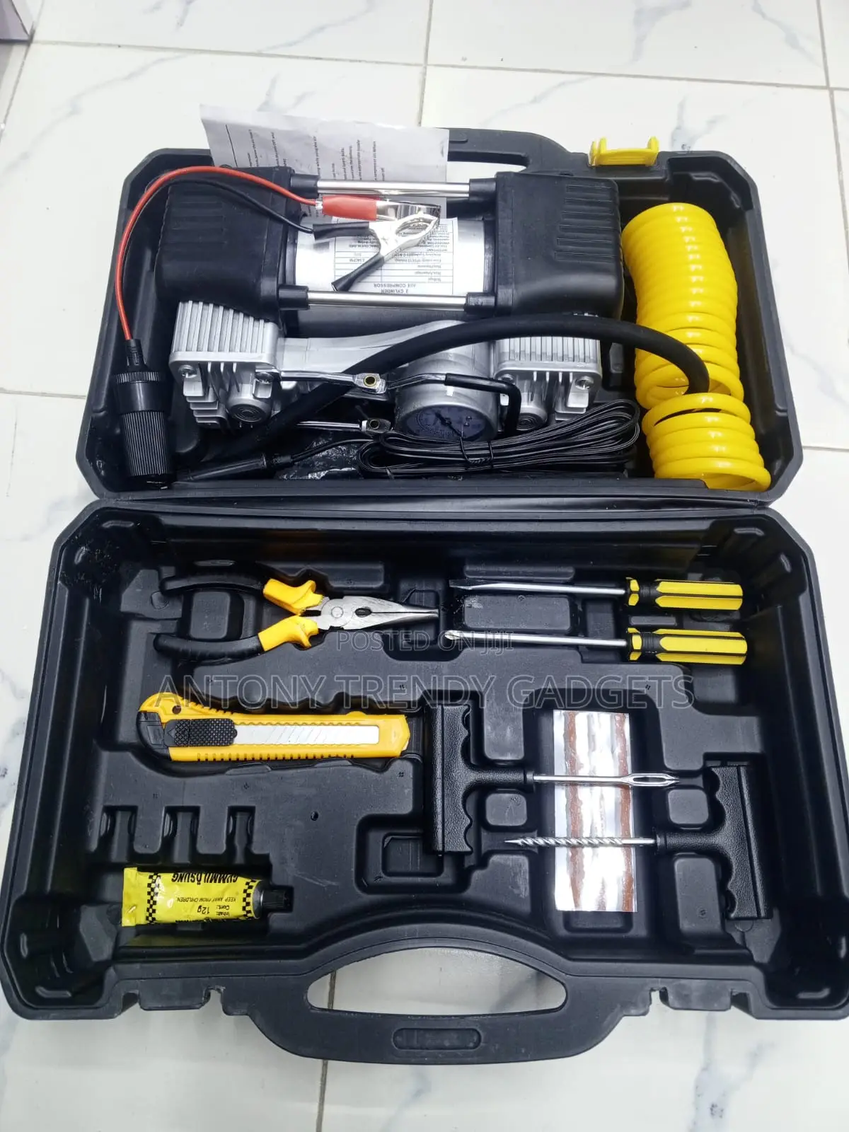 Portable 12v Dc Car Air Compressor Tire Pump Repair Tool Kit