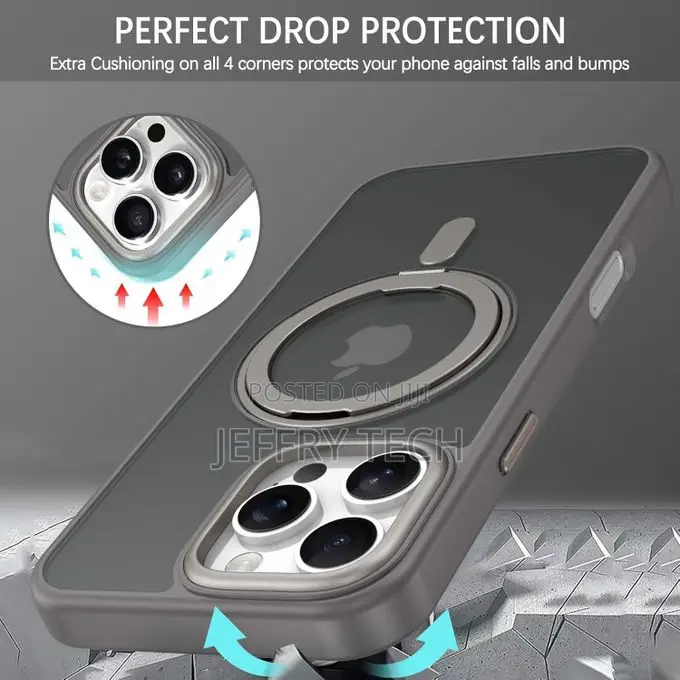 iPhone 14 Pro Grey Matte Magnetic Ring Stand Case + Camera
