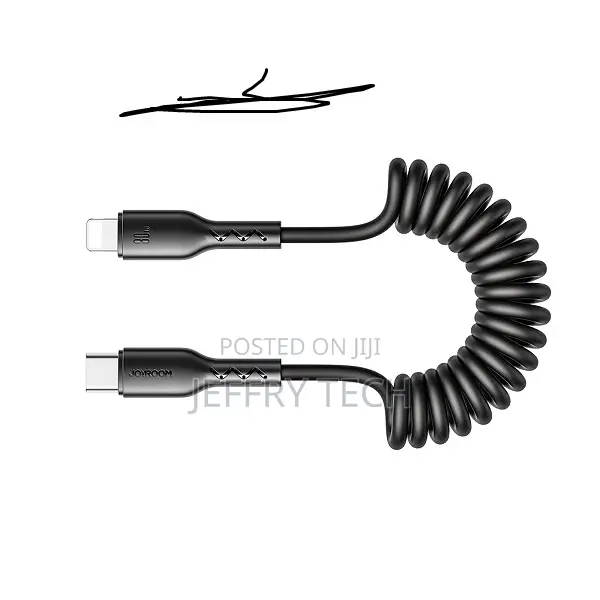 Coiled Fast Charging Data Cable for Car (Type-C to Type-C/Pd) 1.5m-