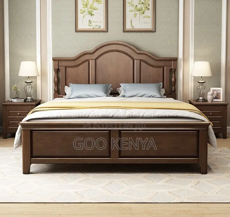 Home Bed; Queen Mahogany Bed Frame With Storage Compartments