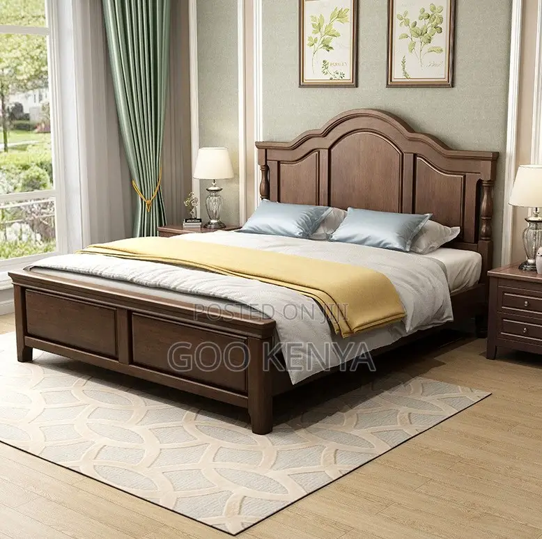 Home Bed; Queen Mahogany Bed Frame With Storage Compartments